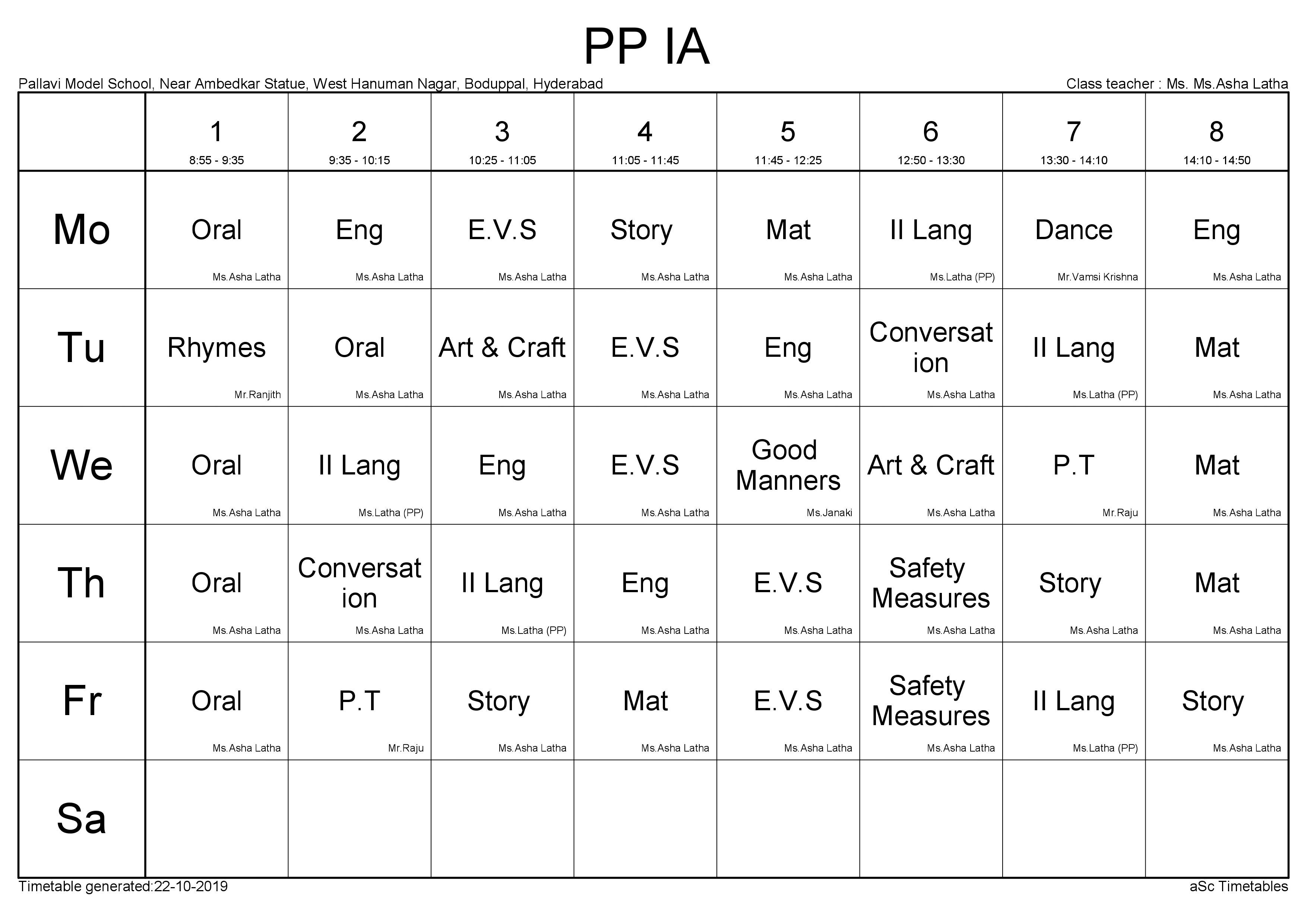 Time Table PP - 1A